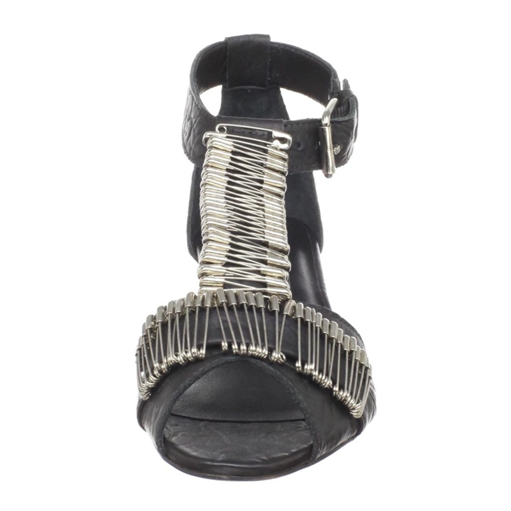 Loeffler Randall Unique Leather Wedge Safety Pin Accent Sandals Size 6.5